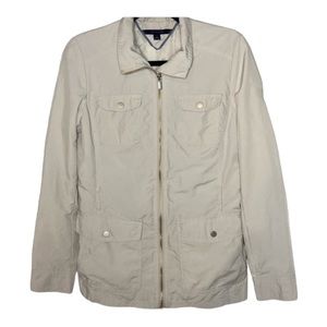 EUC. Tommy Hilfiger Waterproof Cargo/Canvas Utility Jacket in White, Size Med